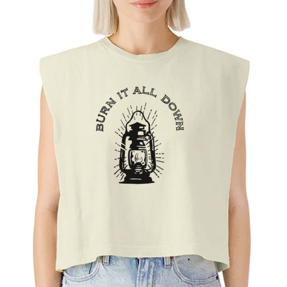 BURN IT ALL DOWN Washed Women´s Muscle Tank Top - faded cream