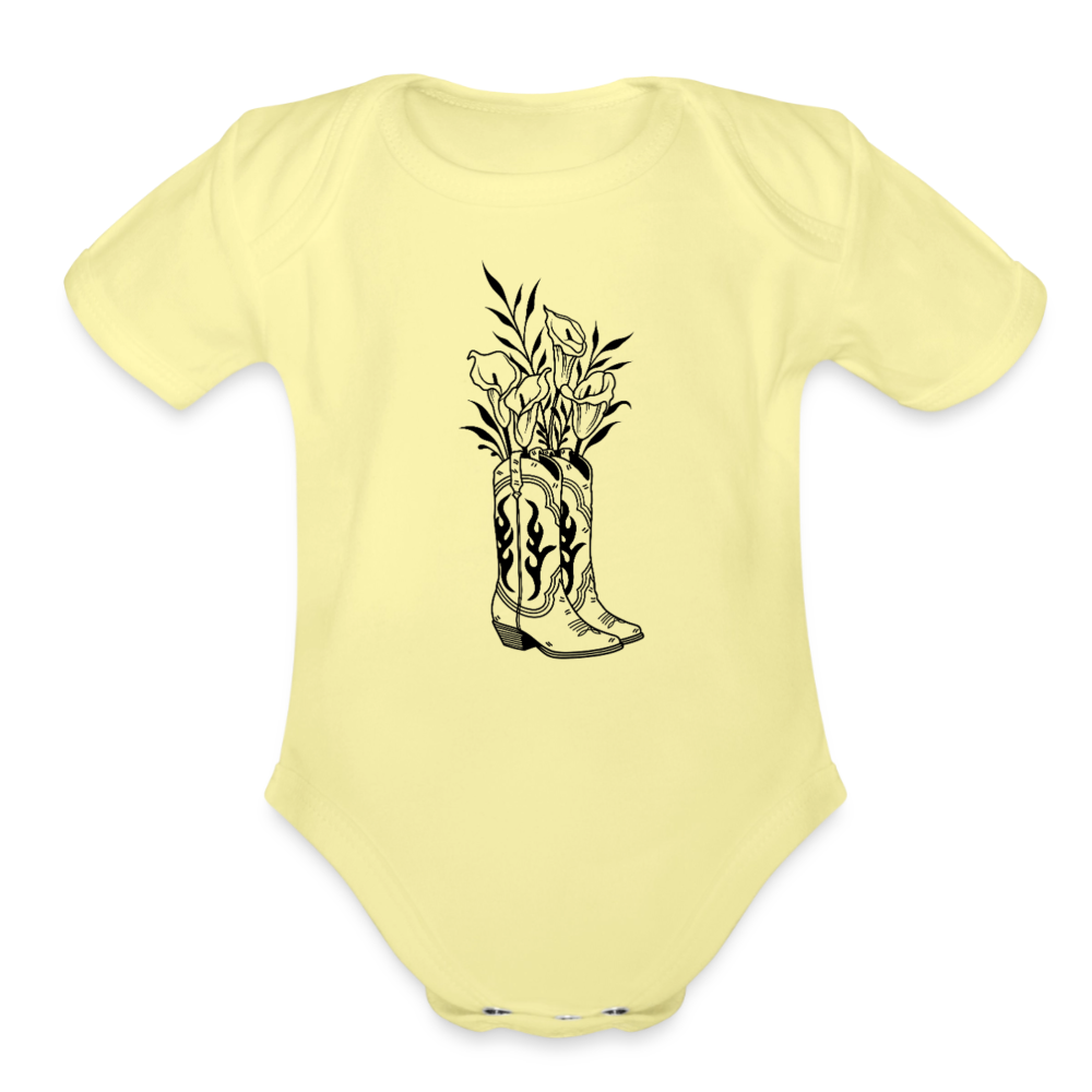FLORAL BOOTS Organic Baby Onesie - washed yellow