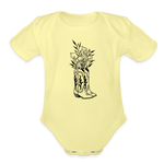 FLORAL BOOTS Organic Baby Onesie - washed yellow