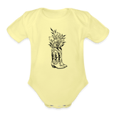 FLORAL BOOTS Organic Baby Onesie - washed yellow