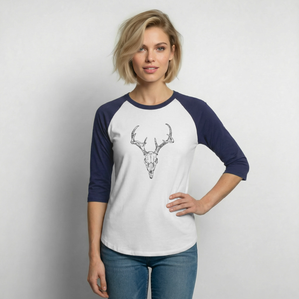 DEER SKULL Baseball Tee - white/navy