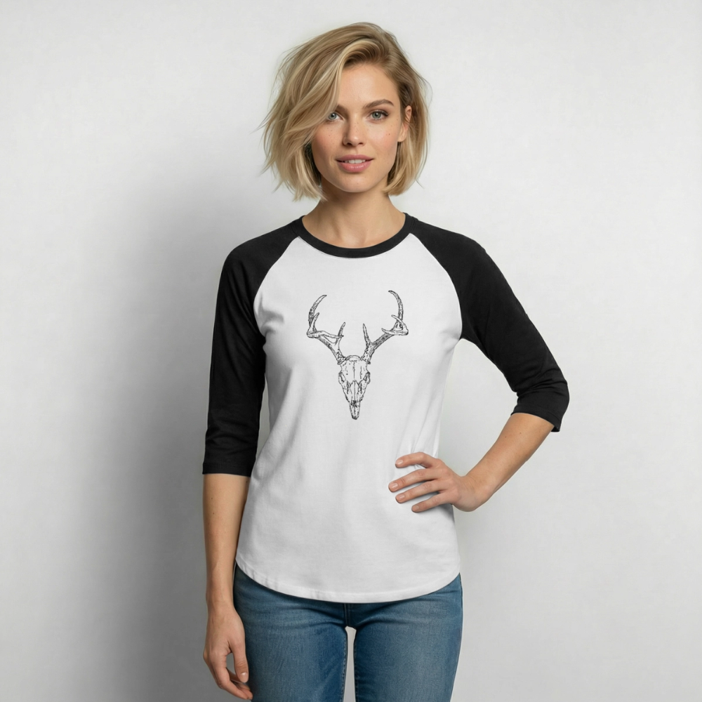DEER SKULL Baseball Tee - white/black