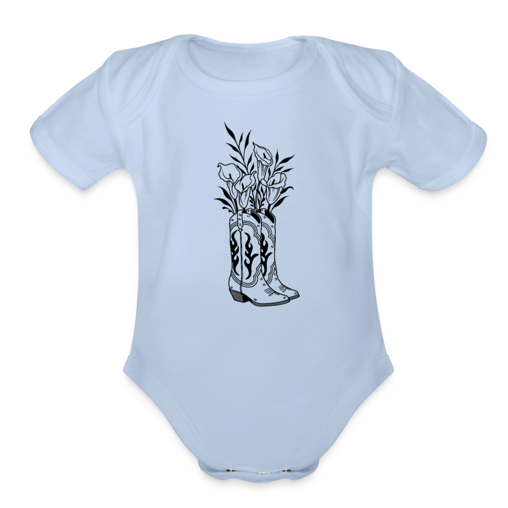 FLORAL BOOTS Organic Baby Onesie - sky
