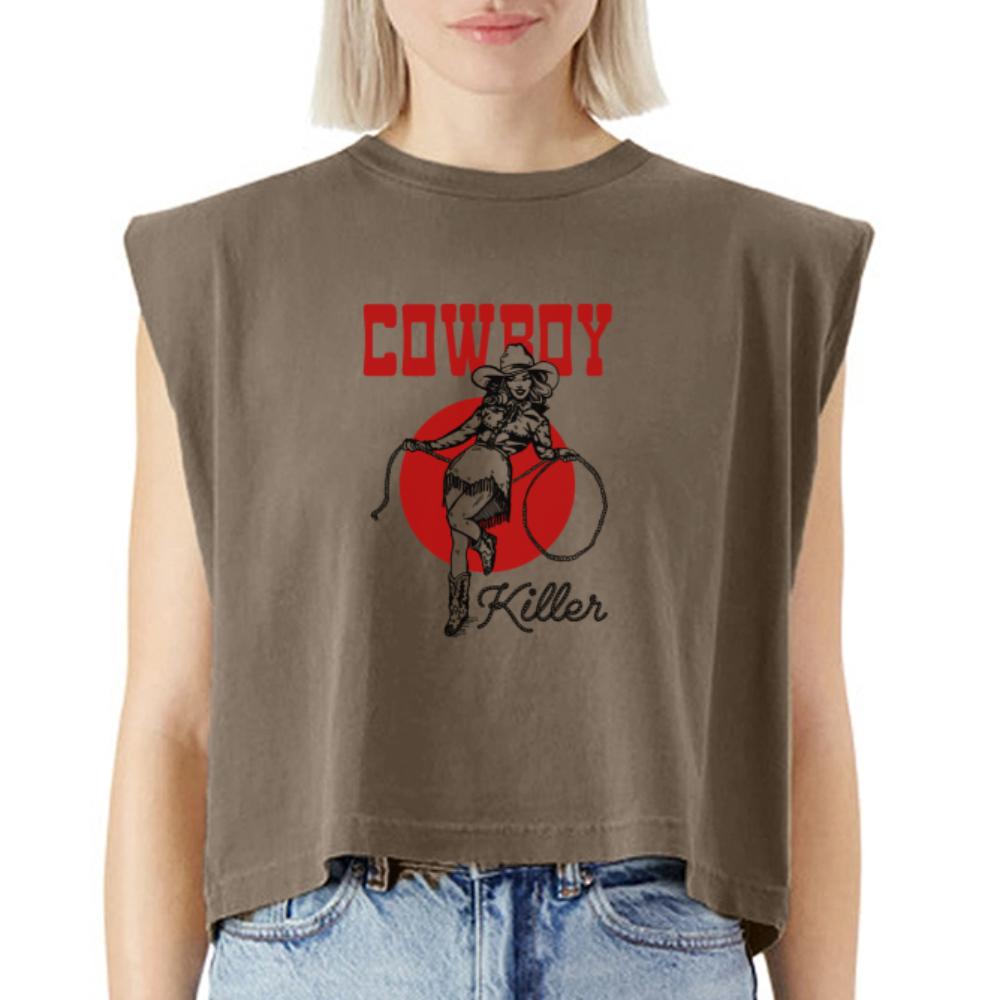 Cowboy Killer Washed Women's Muscle Tank Top - faded brown
