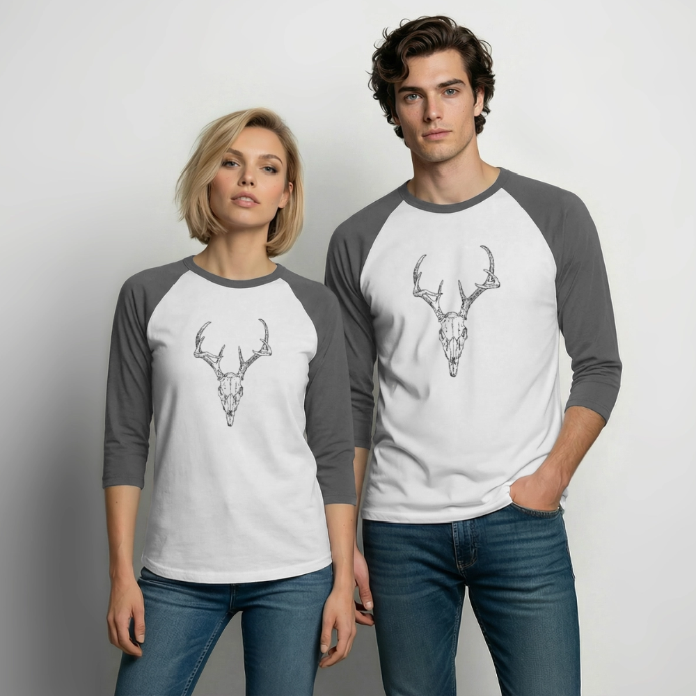 DEER SKULL Baseball Tee - white/charcoal