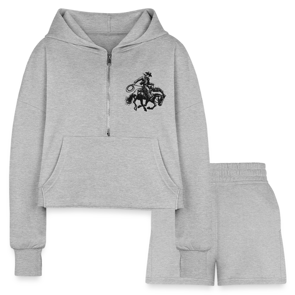 COWBOY Cropped Hoodie & Jogger Set - heather gray