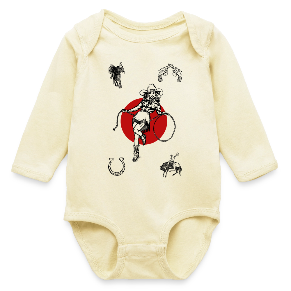 Wild Gal Long Sleeve Baby Bodysuit - natural