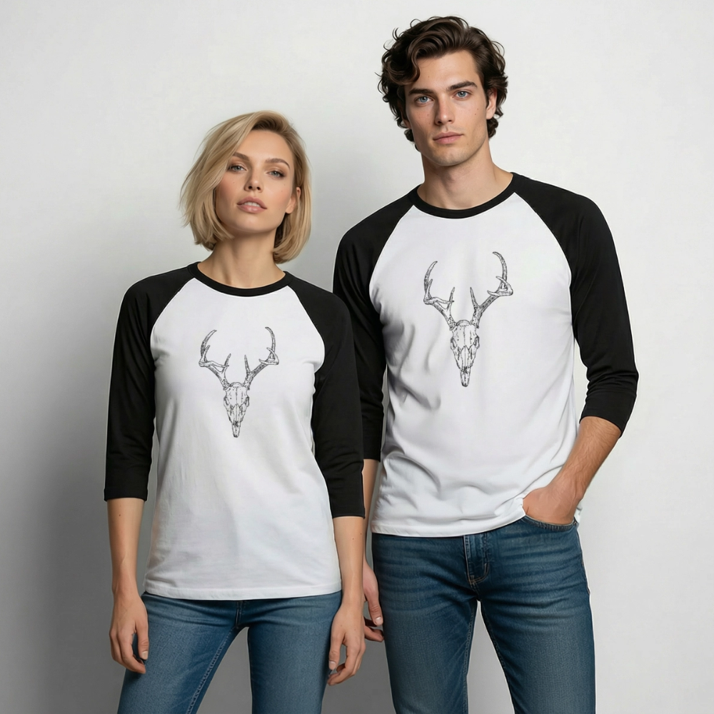 DEER SKULL Baseball Tee - white/black