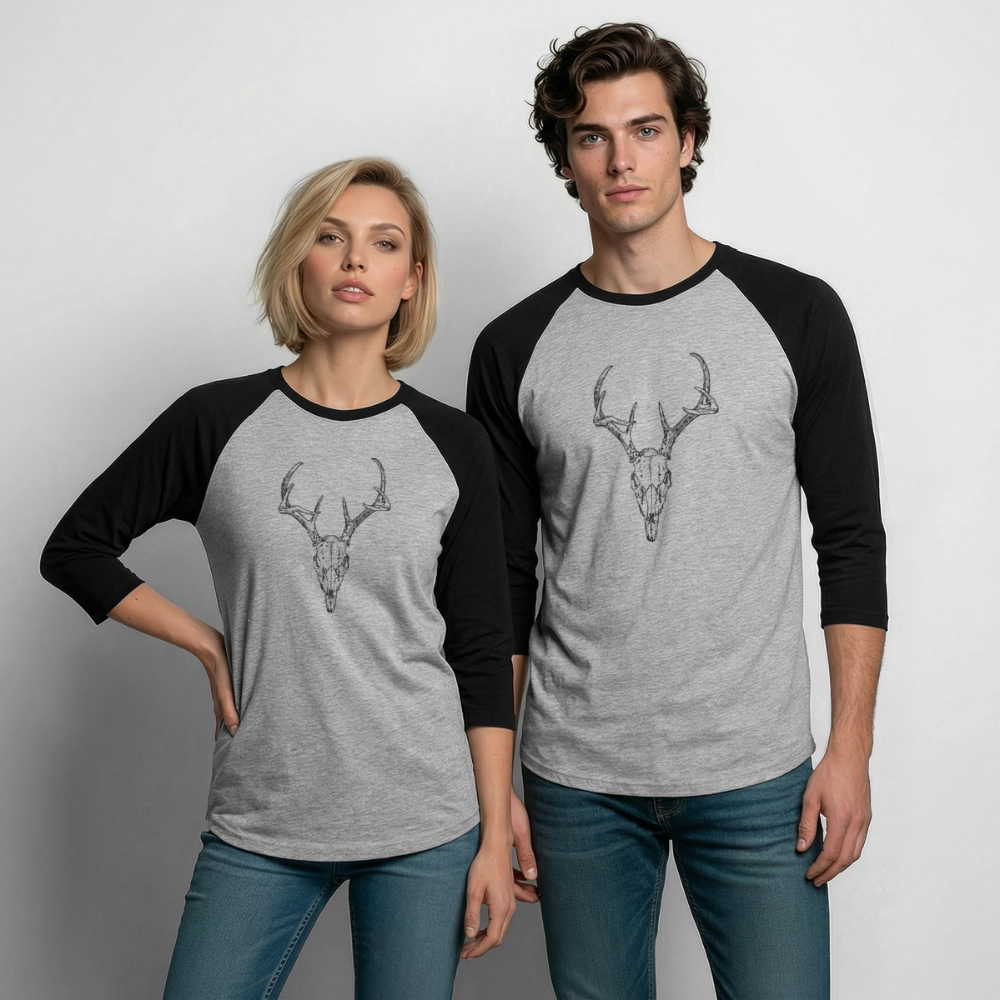DEER SKULL Baseball Tee - heather gray/black
