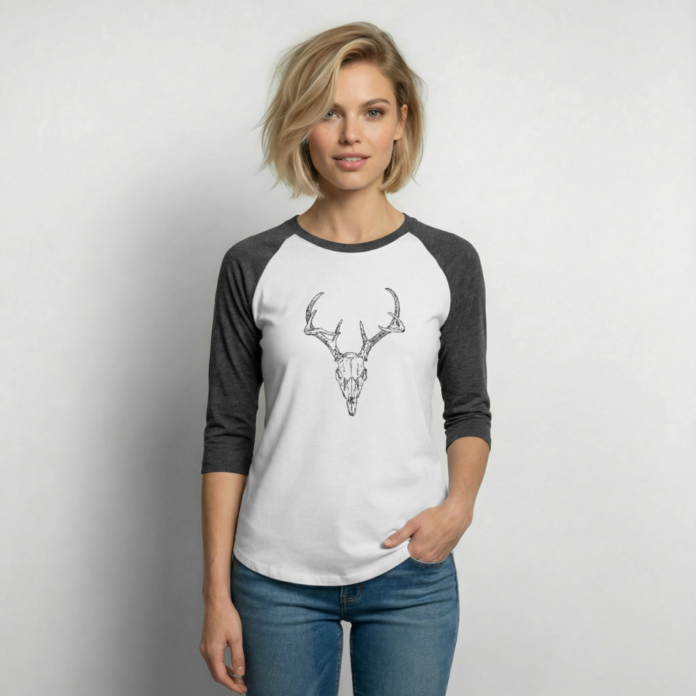 DEER SKULL Baseball Tee - white/charcoal