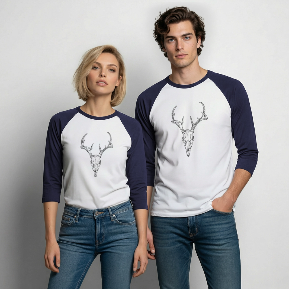 DEER SKULL Baseball Tee - white/navy